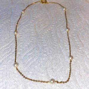 Vintage Majorica 6mm Pearl Gold Plated Sterling silver 17” Necklace